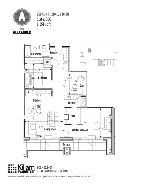 Floor plan for 2 beds, 2 baths, 1151 sqft